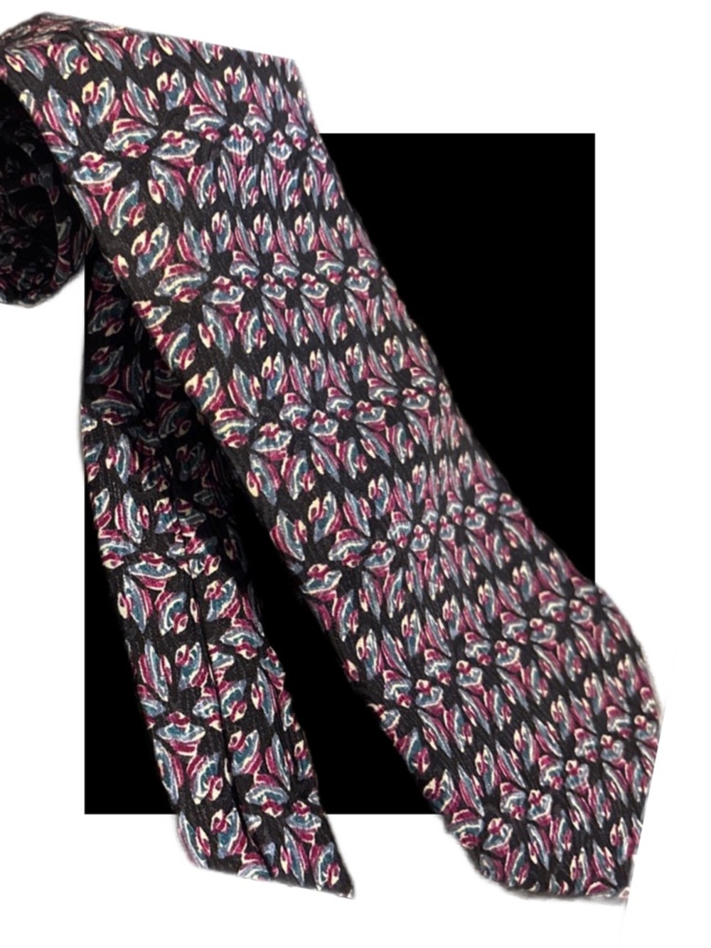 Add on Vintage Carlo Battini Black Floral Micro-Pattern Silk Tie